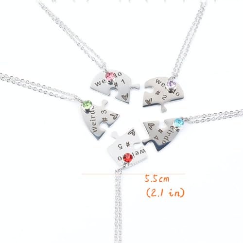 TISDA Heart Bff Necklace for 5, Best Friend Necklaces Set of 6, Weirdo 1 2 3 4 Sister Friendship Jewelry in Stainless Steel (Silvery 5) - Image 4