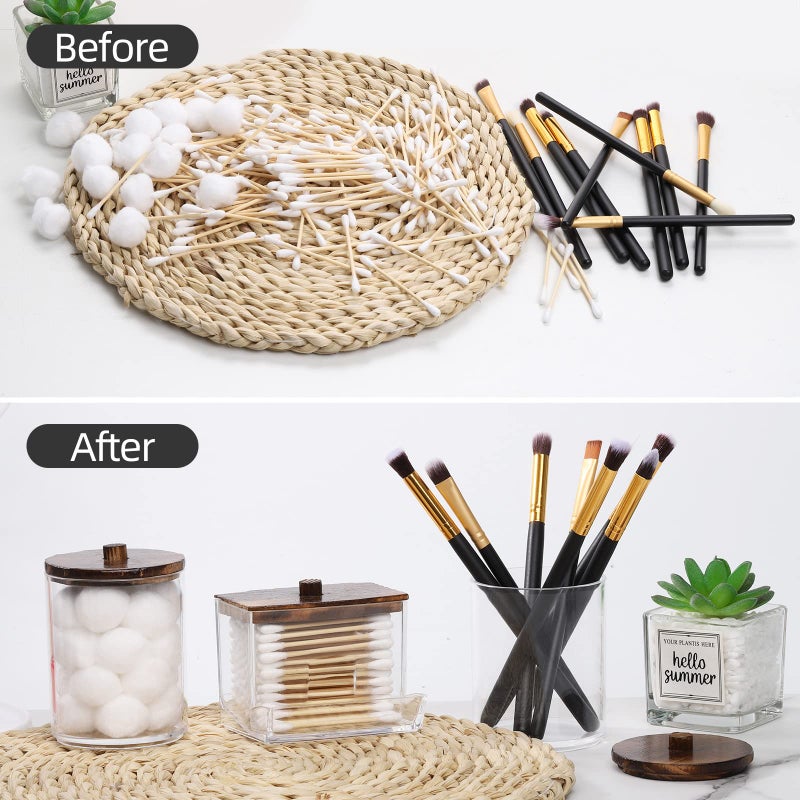 Tbestmax Tbestmax Qtips Holder Bathroom Container, 10/7 OZ Cotton Ball/Swabs Dispenser, Apothecary Jar Organizer for Storage Brown Wood Lids  - Image 4