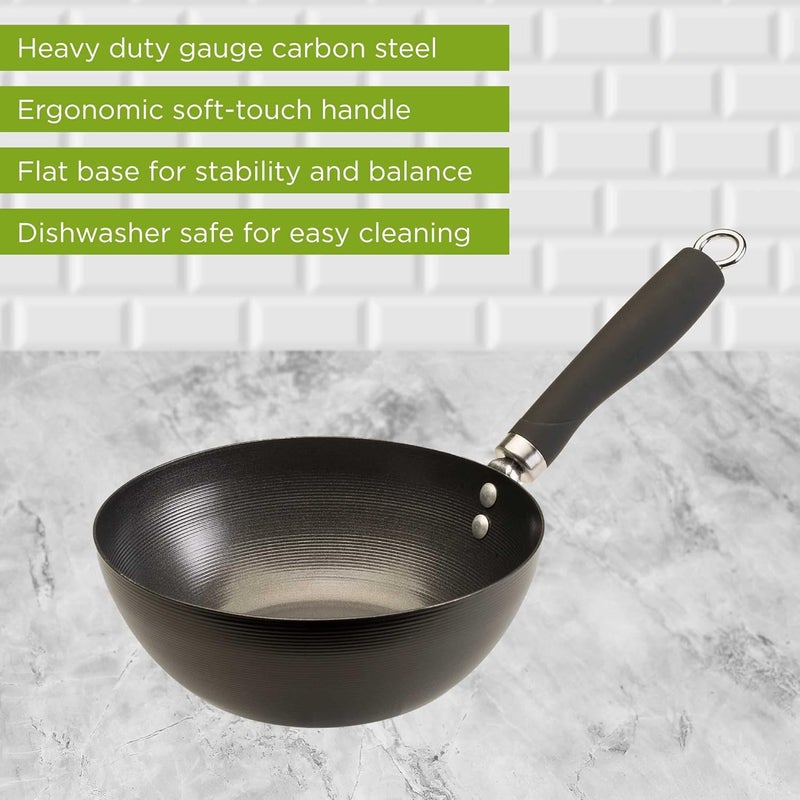 Ecolution Non-Stick Carbon Steel Wok with Soft Touch Riveted Handle, 8",Black - Image 2