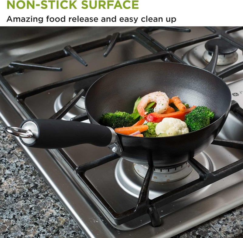 Ecolution Non-Stick Carbon Steel Wok with Soft Touch Riveted Handle, 8",Black - Image 4