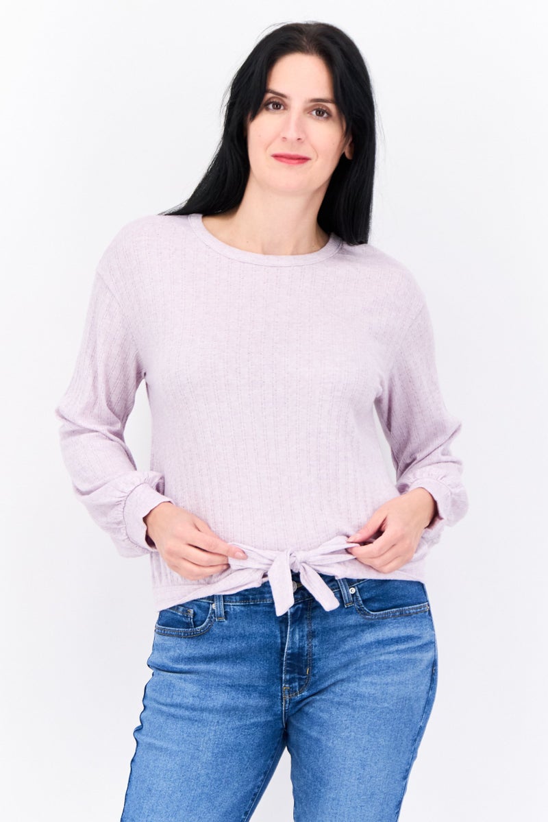 89th + Madison Women Round Neck Ribbed Sweater, Lilac - Image 1