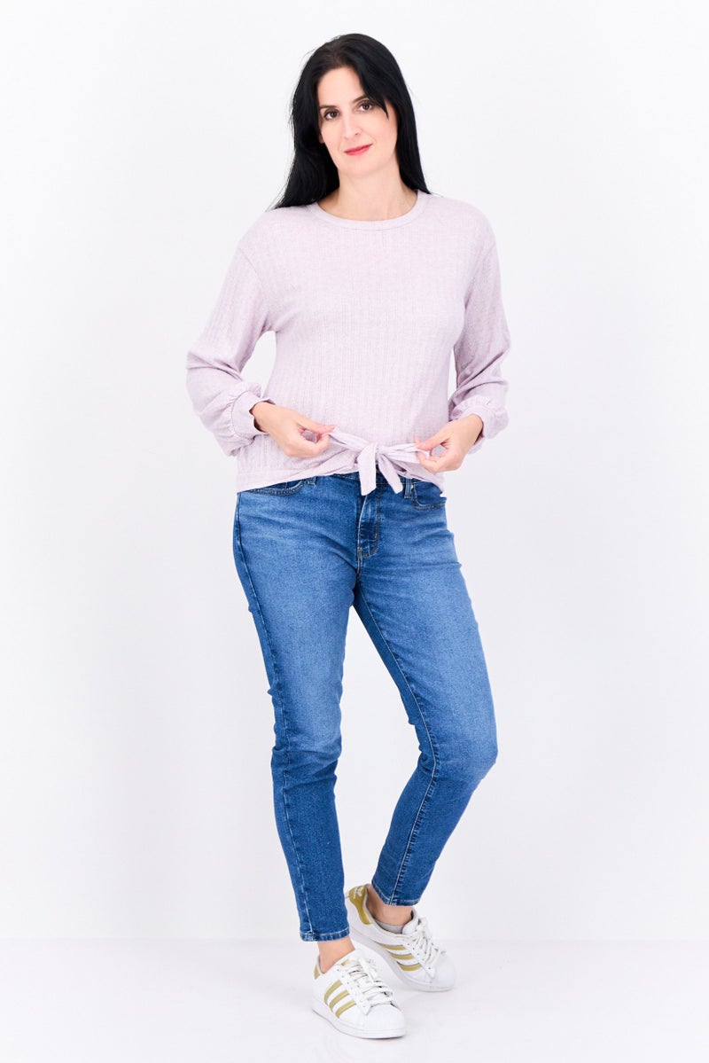 89th + Madison Women Round Neck Ribbed Sweater, Lilac - Image 4