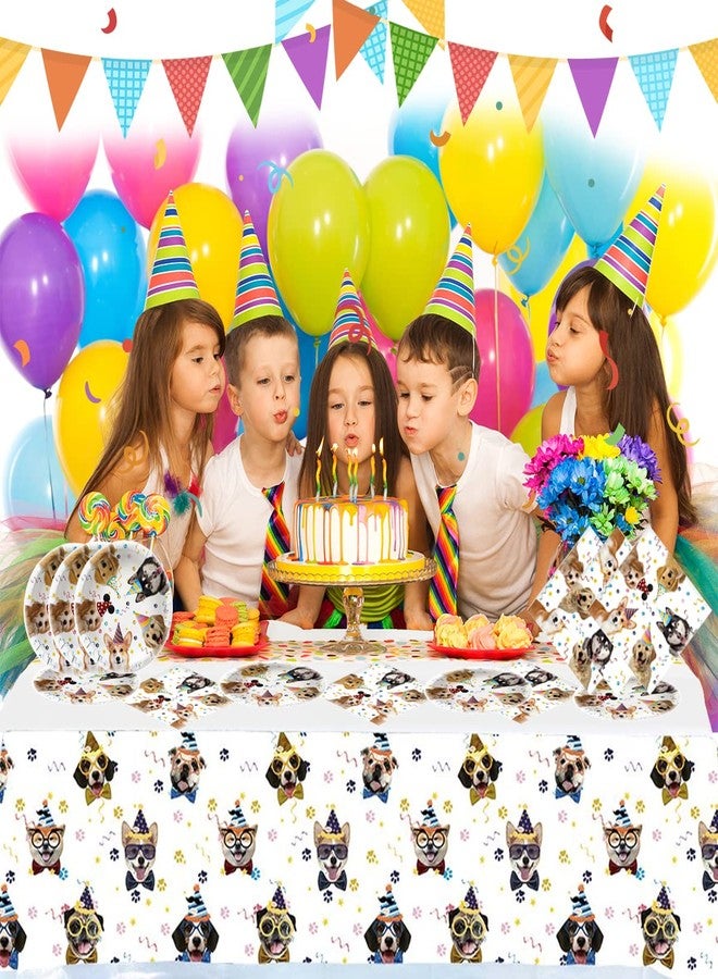 OULUN Dog Party Tableware Set,20 Plates and 20 Napkins and Tablecloth71 '' x 42 '',Dog Birthday Theme Party Decorate Supplies - Image 2