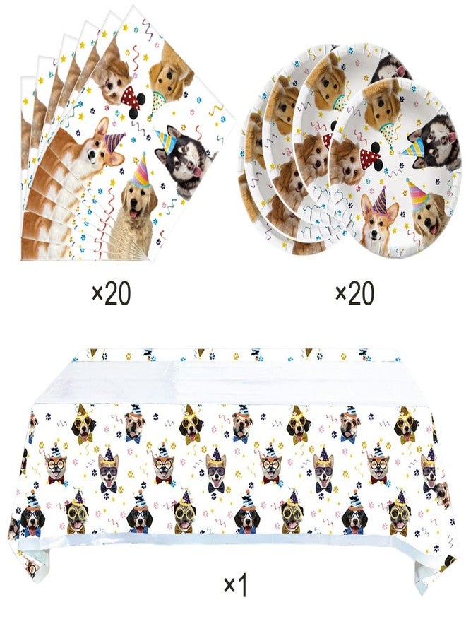 OULUN Dog Party Tableware Set,20 Plates and 20 Napkins and Tablecloth71 '' x 42 '',Dog Birthday Theme Party Decorate Supplies - Image 3