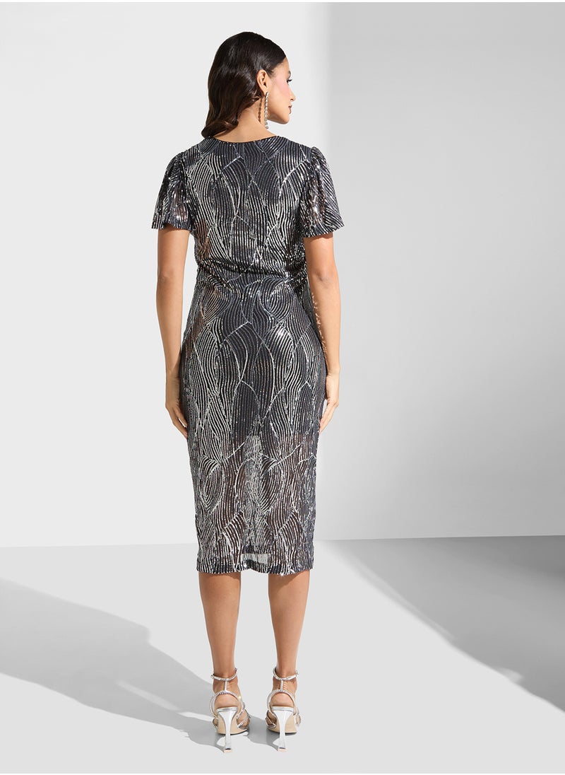 VERO MODA Embellished Calf Sleeve Dress  - Image 2