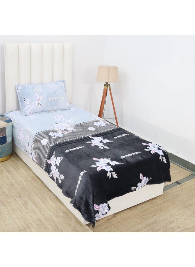 RD TREND 190 GSM Flannel Warm bedsheets for Winter Single Flat Size (60x90 Inches) with 1 Pillow Cove Size (18x28 Inches) Colour Aqua Flower - Image 1