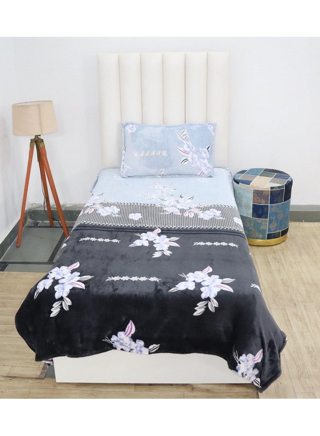 RD TREND 190 GSM Flannel Warm bedsheets for Winter Single Flat Size (60x90 Inches) with 1 Pillow Cove Size (18x28 Inches) Colour Aqua Flower - Image 3