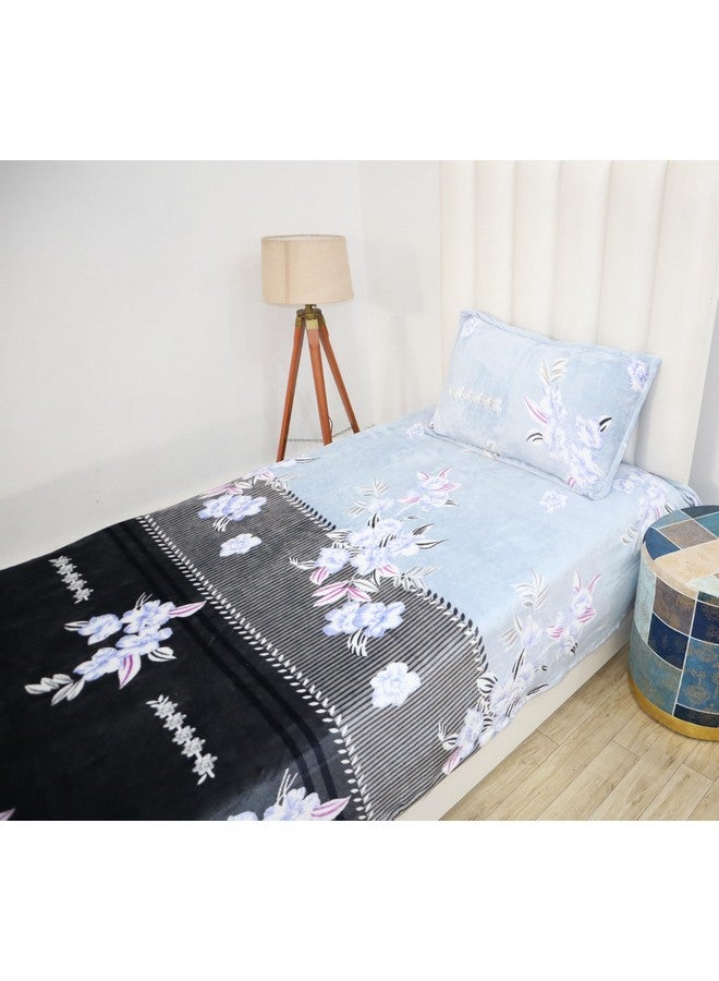 RD TREND 190 GSM Flannel Warm bedsheets for Winter Single Flat Size (60x90 Inches) with 1 Pillow Cove Size (18x28 Inches) Colour Aqua Flower - Image 4