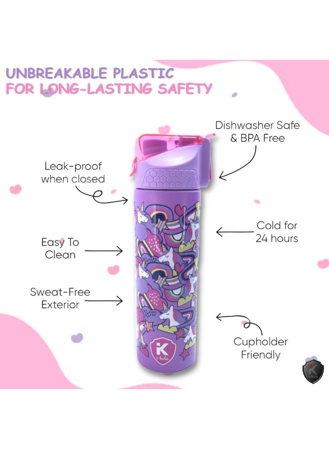 i-kola UNI PURPLE 520 MLKids Water Bottle for School | Stainless Steel Water Bottle for Boys & Girls | Leakproof, Unbreakable, Easy to Drink, Quick Open Lock (TS-9209 BS 3) - Image 4