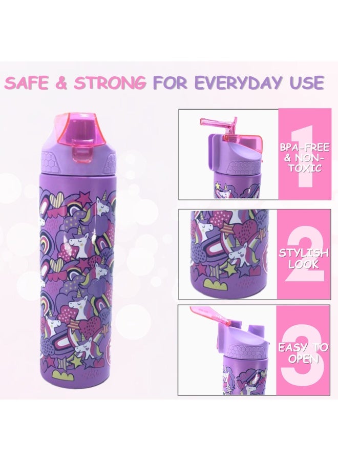 i-kola UNI PURPLE 520 MLKids Water Bottle for School | Stainless Steel Water Bottle for Boys & Girls | Leakproof, Unbreakable, Easy to Drink, Quick Open Lock (TS-9209 BS 3) - Image 3