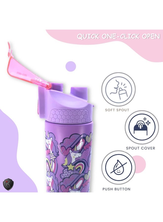 i-kola UNI PURPLE 520 MLKids Water Bottle for School | Stainless Steel Water Bottle for Boys & Girls | Leakproof, Unbreakable, Easy to Drink, Quick Open Lock (TS-9209 BS 3) - Image 5