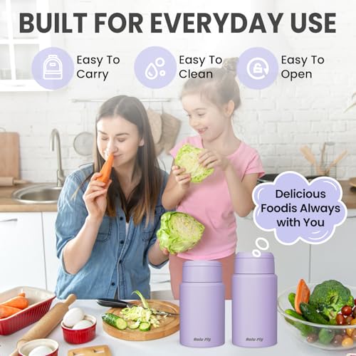 Bolu Fly 2 Pack Soup Thermo for Hot Food for Adults, Insulated Food Jar, Stainless Steel Vacuum Thermal Lunch Box Containers with Carry Bag and Spoon (18.5oz, 27oz) (Purple) - Image 4