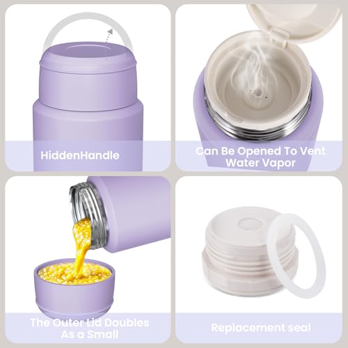 Bolu Fly 2 Pack Soup Thermo for Hot Food for Adults, Insulated Food Jar, Stainless Steel Vacuum Thermal Lunch Box Containers with Carry Bag and Spoon (18.5oz, 27oz) (Purple) - Image 5