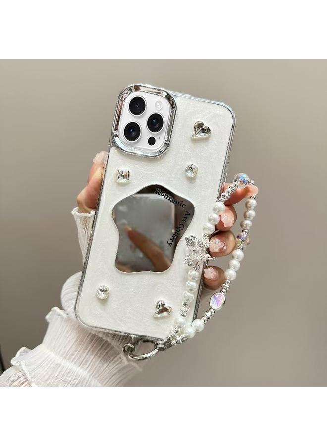 S-TOP Case For iPhone 16 Pro Cream Mirror Bracelet Chain TPU Phone Case - Image 1