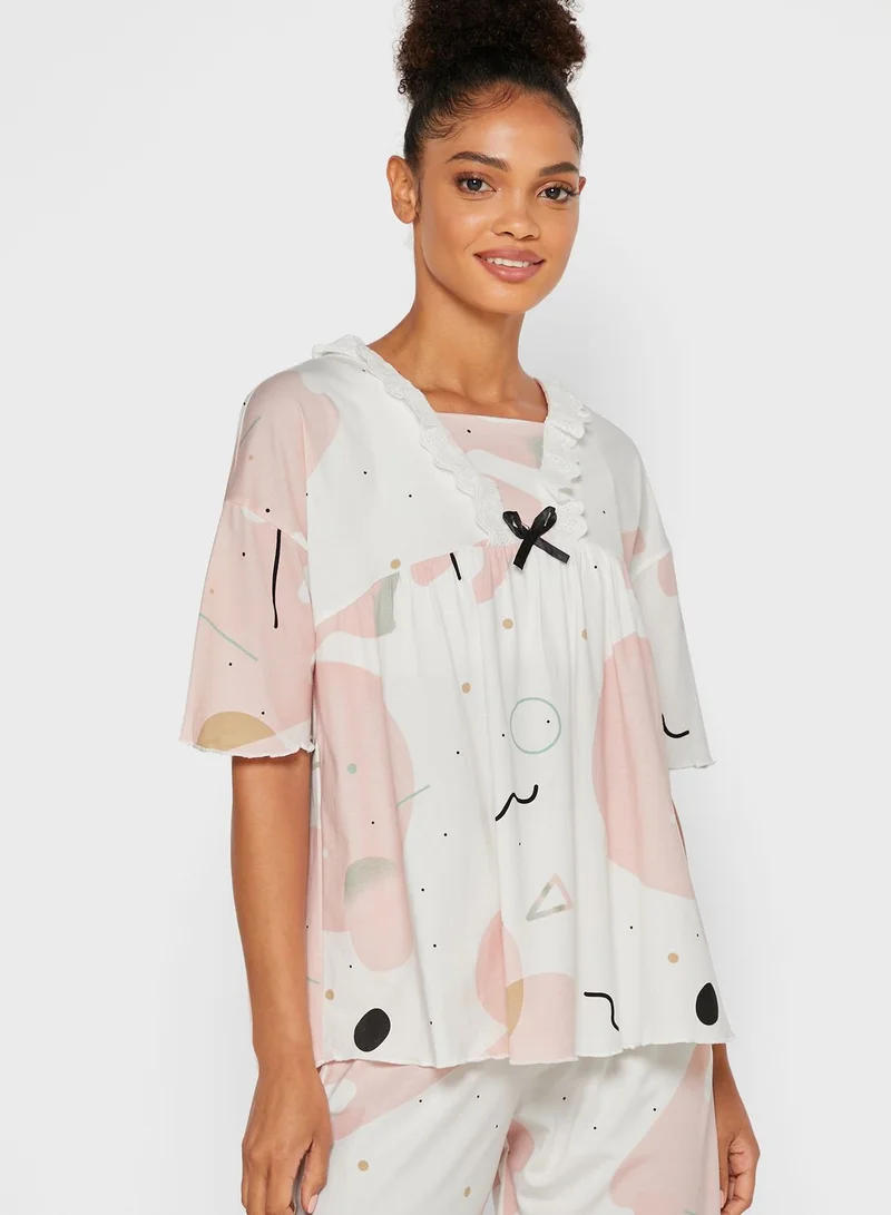 Ginger Printed Cropped Pyjama Set