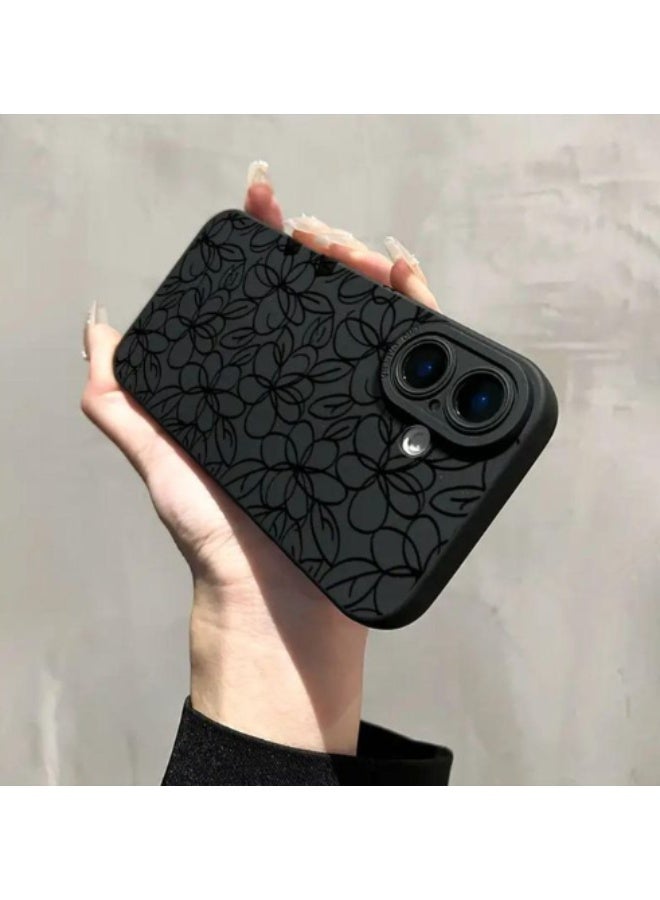 IPhone 14 Pro Max, Hot-Selling Personalized Silicone Shockproof Flower Pattern Phone Case, Black Color. - Image 3