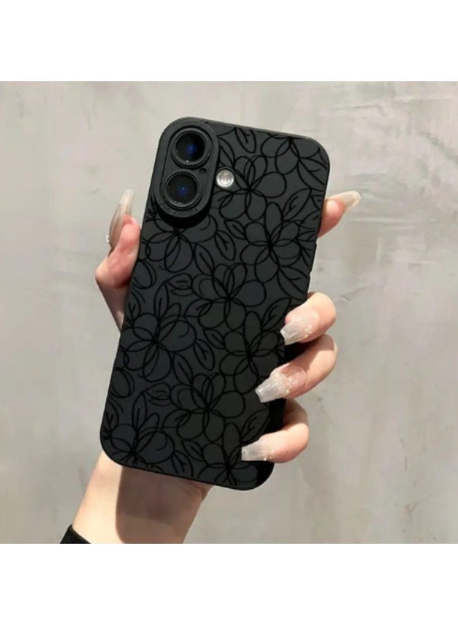IPhone 14 Pro Max, Hot-Selling Personalized Silicone Shockproof Flower Pattern Phone Case, Black Color. - Image 1