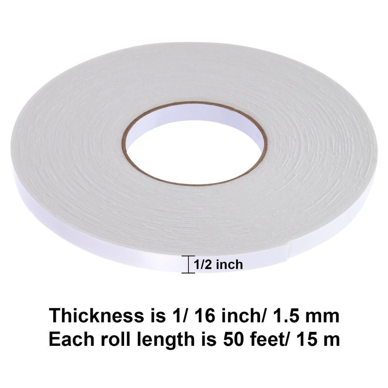 Tatuo 2 Rolls Double Sided Foam Tape 1/2 inches by 50 Feet White PE Foam Tape Sponge Soft Mounting Adhesive for DIY Craft Picture Poster Hanging - Image 2