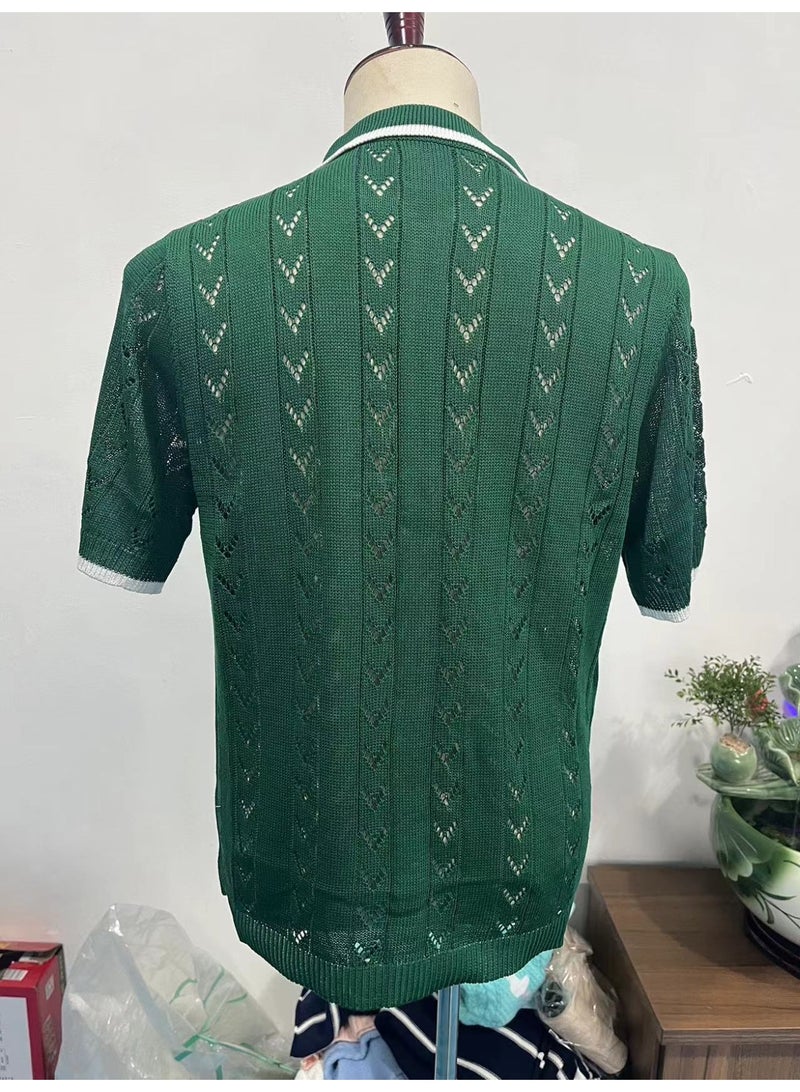 NIBEMINENT Mens  Summer  Fashion Lapel Polo Shirts Men Clothing Fashion Short Sleeve Polos Casual Slim Stitch Color Knitting Tops - Image 3