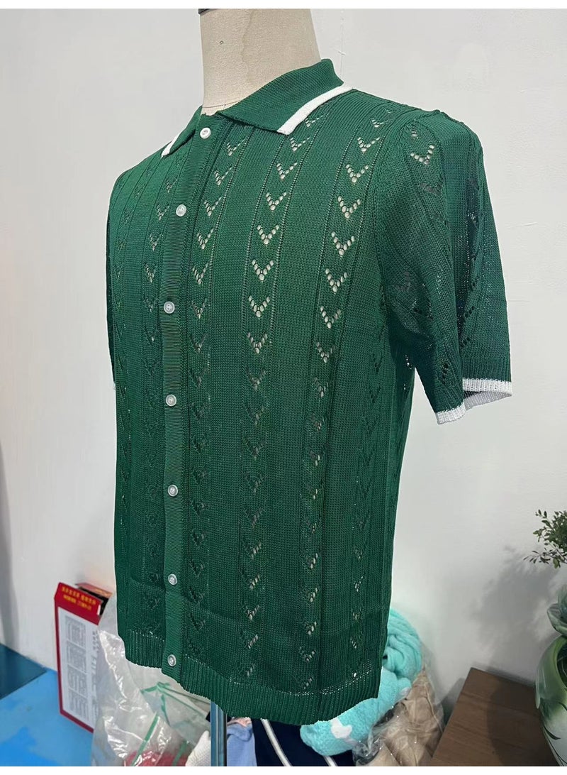 NIBEMINENT Mens  Summer  Fashion Lapel Polo Shirts Men Clothing Fashion Short Sleeve Polos Casual Slim Stitch Color Knitting Tops - Image 2