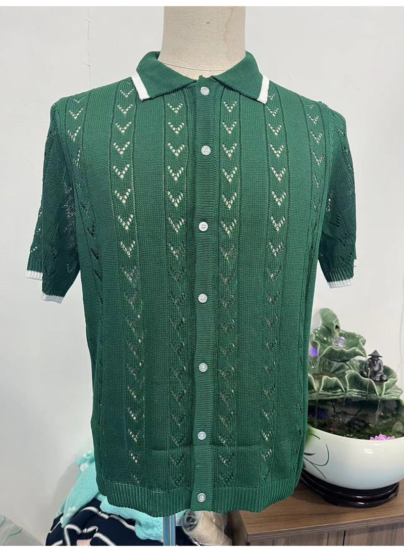 NIBEMINENT Mens  Summer  Fashion Lapel Polo Shirts Men Clothing Fashion Short Sleeve Polos Casual Slim Stitch Color Knitting Tops - Image 4