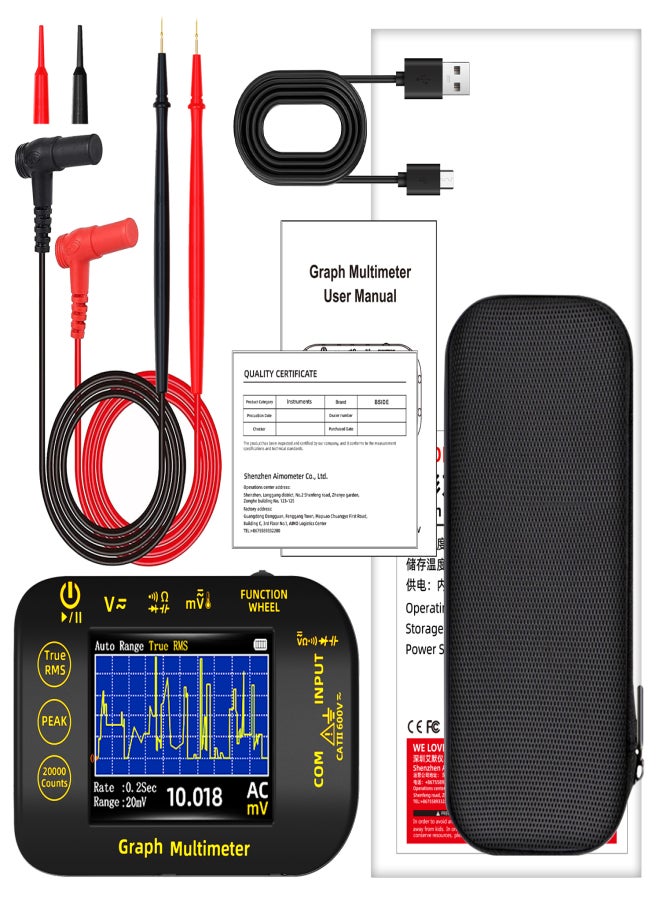 بي سايد جهاز قياس متعدد الرسوميات BSIDE S450 Mini PV Smart Graphic Multimeter متعدد الرسوميات عالي الدقة بأربعة أرقام ونصف، 20000 عداد، شاشة TFT ملونة مقاس 2.8 بوصة، جهاز اختبار الفولتميتر 1uV/1000V PV/Miner، TRMS، بطارية مدمجة، قياس الجهد الأقصى/الأدنى/الذروة للديود المكثف ودرجة الحرارة أوم - Image 1