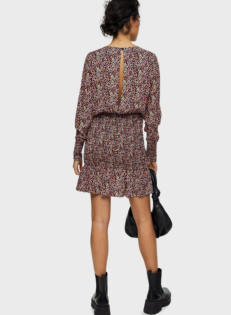 TOPSHOP Floral Smocked Waist Dress