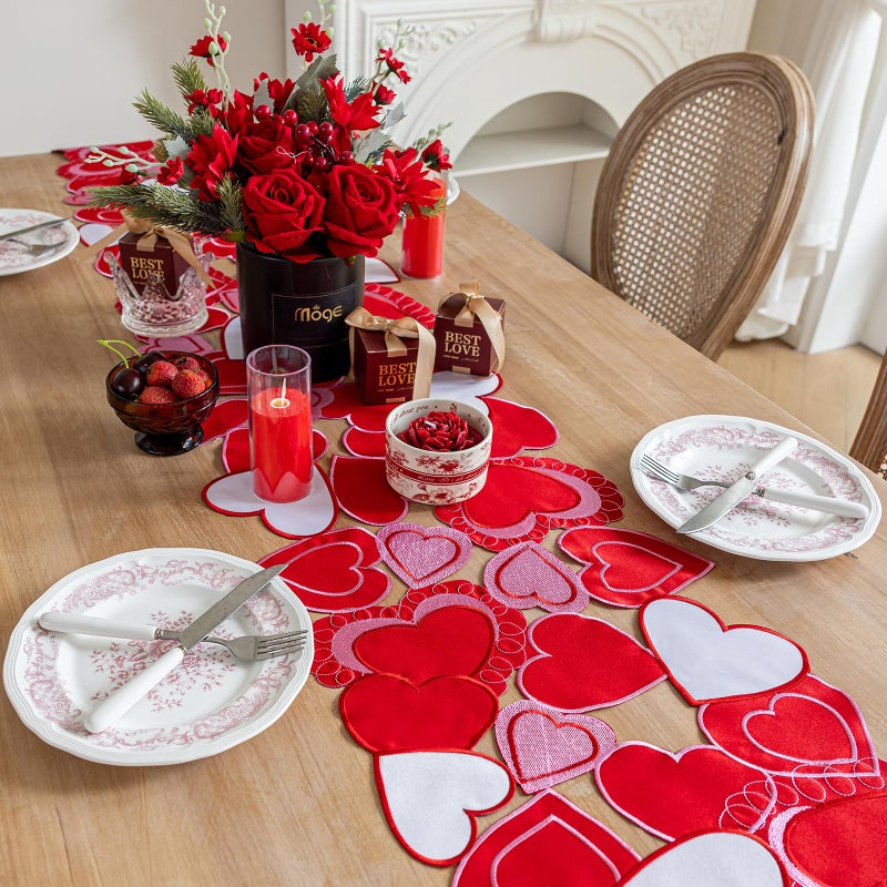 Joyfol Day Valentines Day Table Runner, Embroidered Sweet Red Love Heart Table Runners, for Motherâ€™s Day, Wedding Anniversary, Marriage Proposals, Engagements, Romantic Events Parties Decoration (14 Ã—59 inch) - Image 3