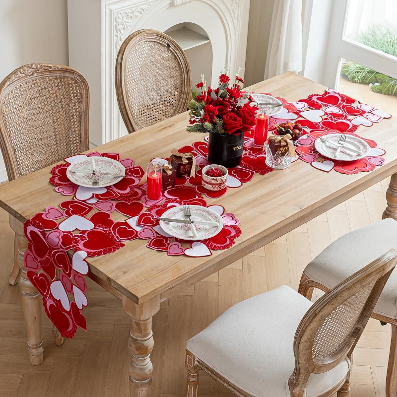 Joyfol Day Valentines Day Table Runner, Embroidered Sweet Red Love Heart Table Runners, for Motherâ€™s Day, Wedding Anniversary, Marriage Proposals, Engagements, Romantic Events Parties Decoration (14 Ã—59 inch) - Image 2