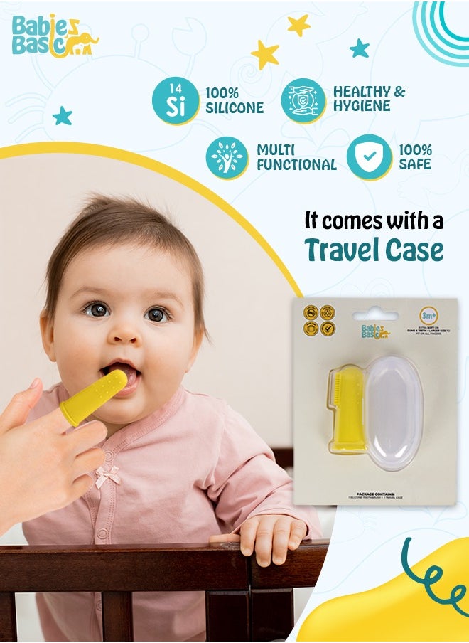 Babies Basic Toothbrush With Travel Case For Babies - Yellow Silicone Toothbrush  - Image 3
