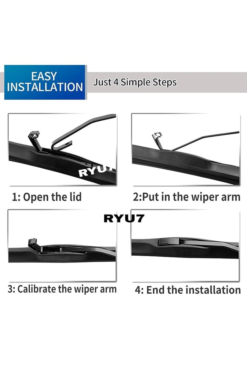 RYU7 Front Hybrid Wiper Blades Compatible with Camry 2012-2024 (XV50 XV70) Pack of 2 - Image 3