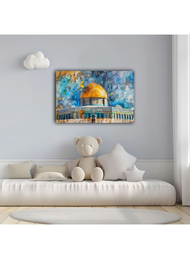 هوم جاليري لوحة فنية جدارية مطبوعة على قماش قبة الصخرة في القدس بقبة ذهبية جميلة - Image 4