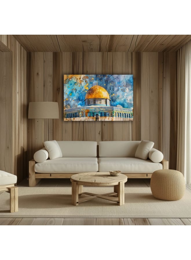 هوم جاليري لوحة فنية جدارية مطبوعة على قماش قبة الصخرة في القدس بقبة ذهبية جميلة - Image 1
