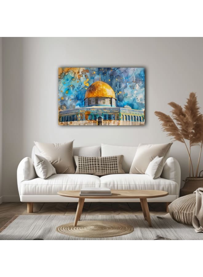 هوم جاليري لوحة فنية جدارية مطبوعة على قماش قبة الصخرة في القدس بقبة ذهبية جميلة - Image 3