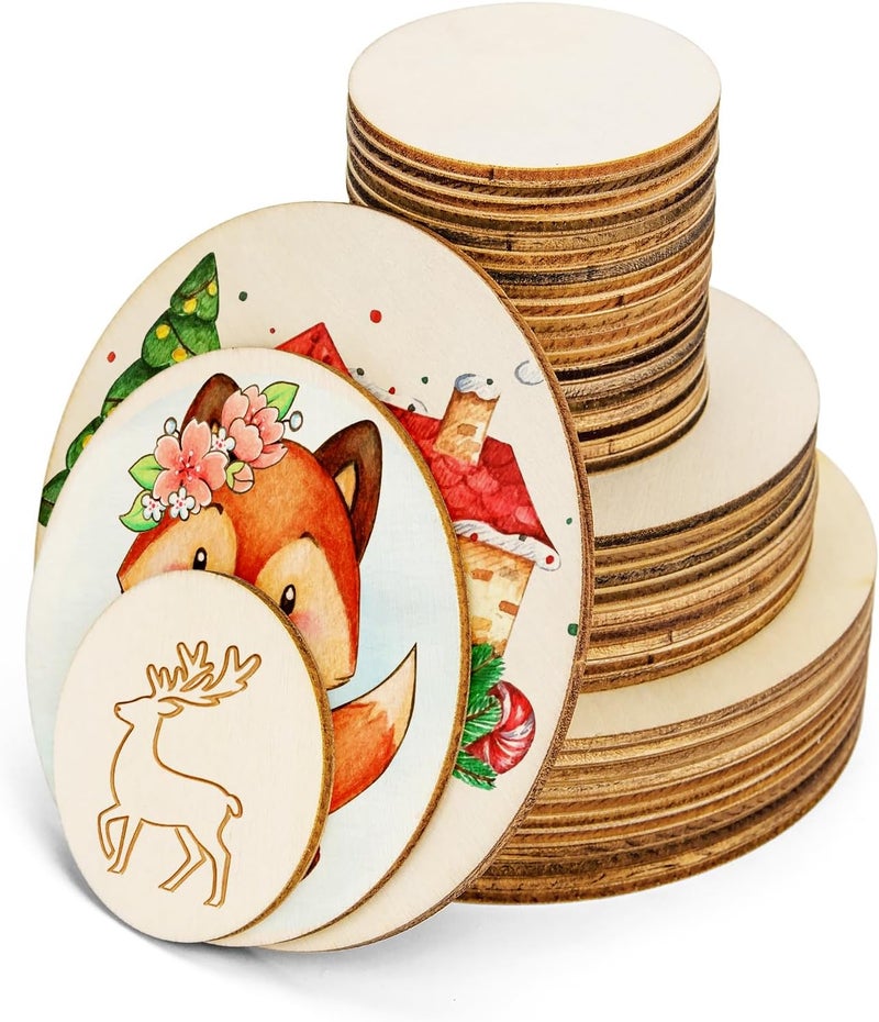Meetory Unfinished Blank Wood Round - 42 Piece 3 Different Size Wood Round Slices Cutouts for DIY Arts Craft Project, Pyrography Art, Painting Writing and Decoration(3 Sizes, 2", 3", 4") - Image 1