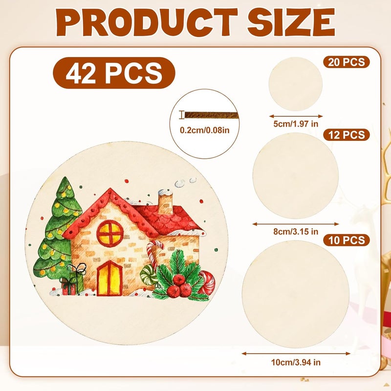 Meetory Unfinished Blank Wood Round - 42 Piece 3 Different Size Wood Round Slices Cutouts for DIY Arts Craft Project, Pyrography Art, Painting Writing and Decoration(3 Sizes, 2", 3", 4") - Image 2