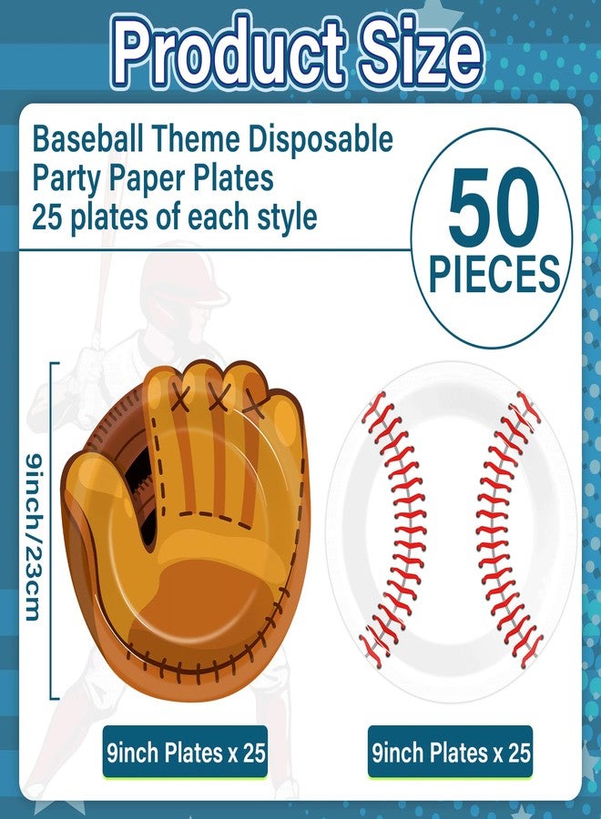 73Hours 50Pcs Baseball Plates Party Supplies 9inch Sports Themed Birthday Party Disposable Baseball Dinner Dessert Paper Plates for Baseball Birthday Gamed Day Decorations - Image 2