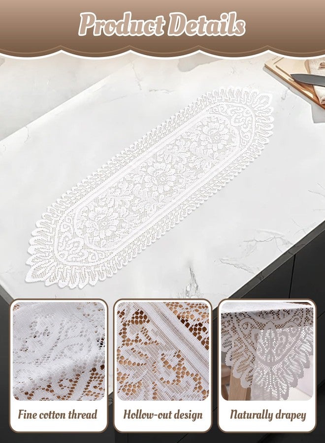 DAWZMR 4 PCS White Doily Lace Table Runner, 44 x 13 Vintage Rose Embroidered Boho Table Runners, Doilies for Furniture Dressers and End Tables - Image 3