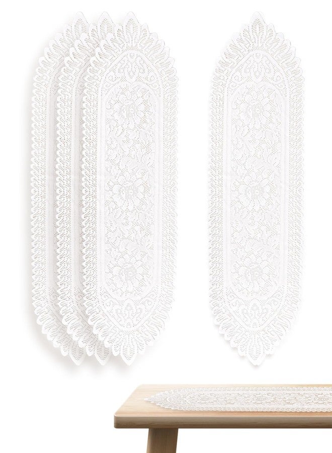 DAWZMR 4 PCS White Doily Lace Table Runner, 44 x 13 Vintage Rose Embroidered Boho Table Runners, Doilies for Furniture Dressers and End Tables - Image 1