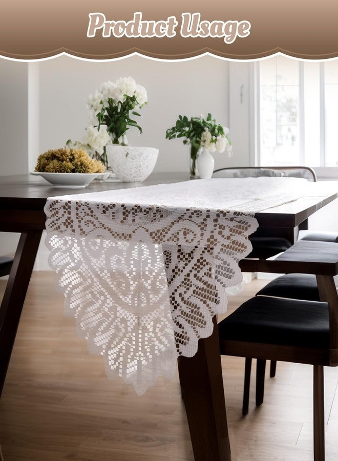 DAWZMR 4 PCS White Doily Lace Table Runner, 44 x 13 Vintage Rose Embroidered Boho Table Runners, Doilies for Furniture Dressers and End Tables - Image 5