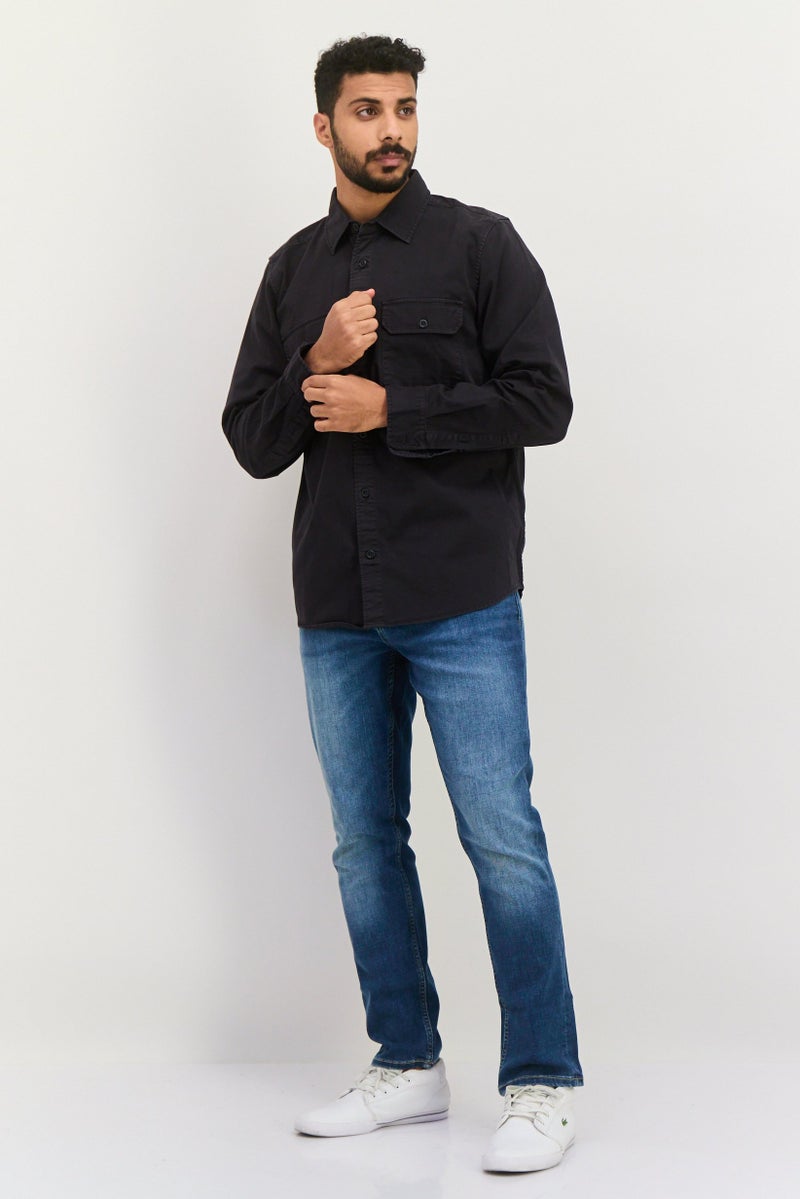 GAP Men Regular Fit Plain Long Sleeve Casual Shirts, Black - Image 3