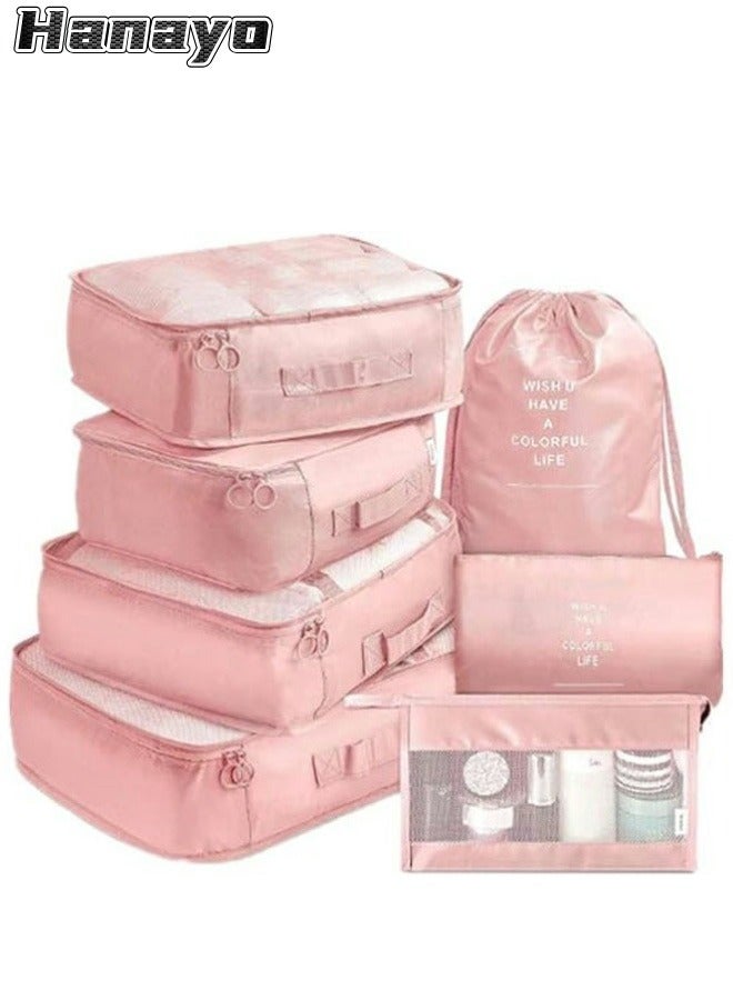 Hanayo 7 Pcs Luggage Organizer Bags Set Multifunction Packing Cubes Travel Packing Cubes Waterproof Luggage Organiser Suitcase Bag Travel Essential for Carry on Luggage(Pink) - Image 1