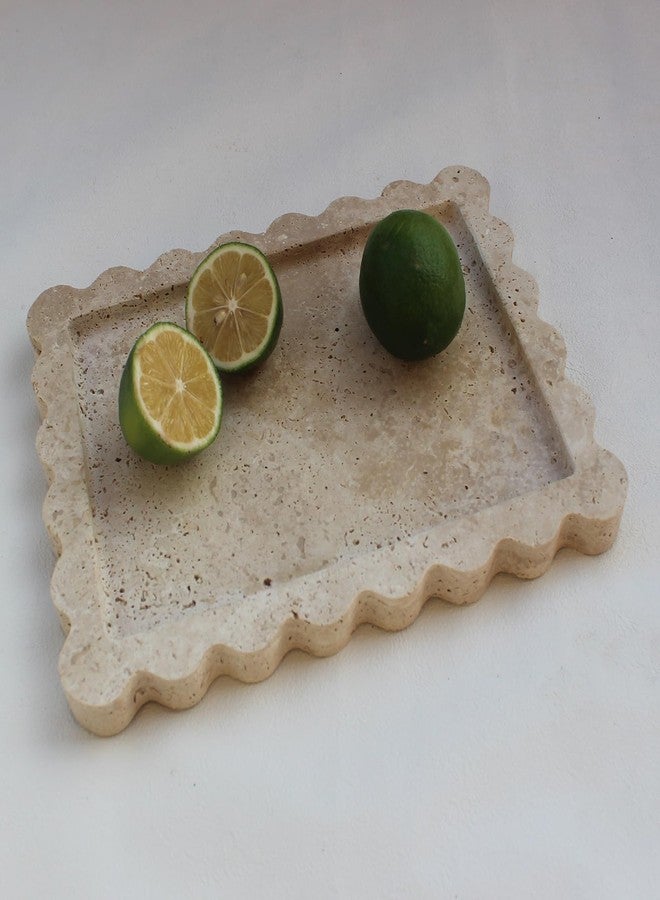 Natust Natural Travertine Tray with Scalloped Edge, Rectangle Vanity Tray 10.8x8 for Bathroom Kitchen Counter, Decorative Tray for Dresser Home Décor - Image 1