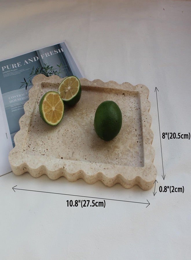 Natust Natural Travertine Tray with Scalloped Edge, Rectangle Vanity Tray 10.8x8 for Bathroom Kitchen Counter, Decorative Tray for Dresser Home Décor - Image 4