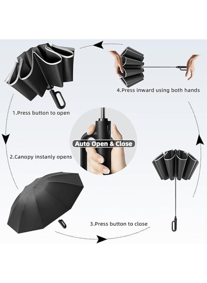 McDou Travel Folding Umbrella 10 Ribs Automatic Open/Close,Lightweight Compact Portable Backpack Car Parasol Outdoor,Sun/Rain,Anti 99 UV Protection UPF 50,Men Women Carabiner Handle Design - Image 5