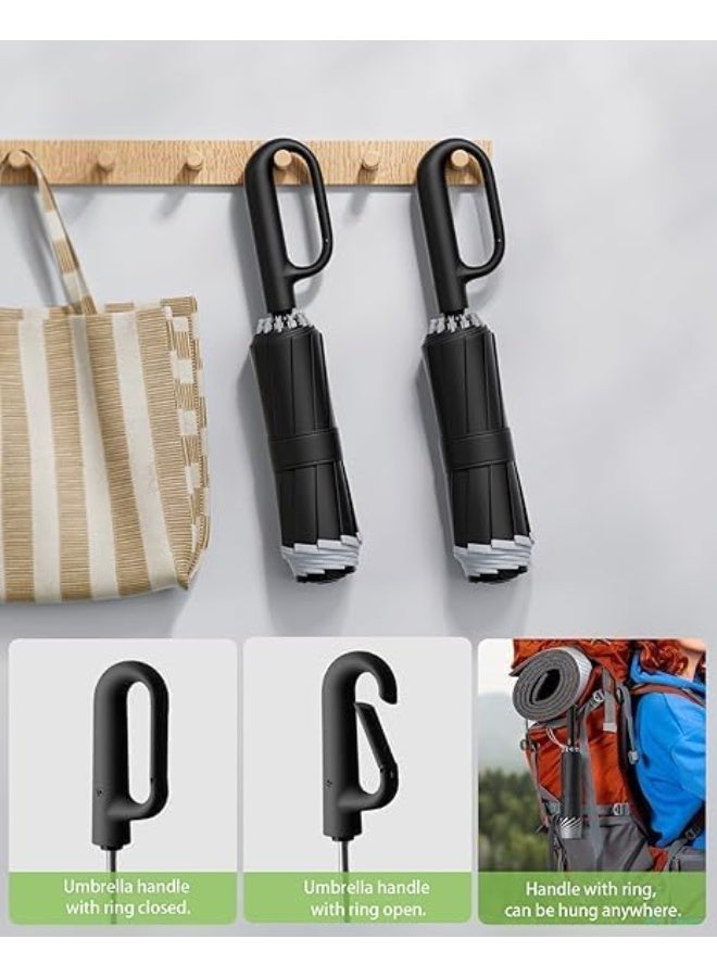 McDou Travel Folding Umbrella 10 Ribs Automatic Open/Close,Lightweight Compact Portable Backpack Car Parasol Outdoor,Sun/Rain,Anti 99 UV Protection UPF 50,Men Women Carabiner Handle Design - Image 2