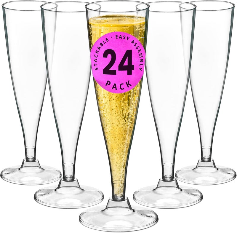 DecorRack 24 Champagne Glasses, 5 Oz -BPA Free- Plastic Flutes, Perfect for Outdoor Parties, Weddings, Hosting, Stackable, Reusable, Disposable Stemmed Cups (Pack of 24) - Image 3