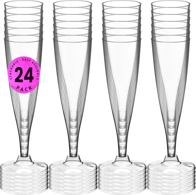 DecorRack 24 Champagne Glasses, 5 Oz -BPA Free- Plastic Flutes, Perfect for Outdoor Parties, Weddings, Hosting, Stackable, Reusable, Disposable Stemmed Cups (Pack of 24) - Image 2