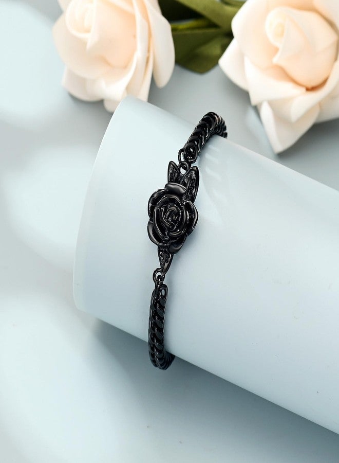 Imrsanl سوار إمرسانل روز فلاور النسائي لحفظ رماد الموتى، سوار من الفولاذ المقاوم للصدأ لحفظ الرماد، مجوهرات تذكارية (أسود) - Image 3