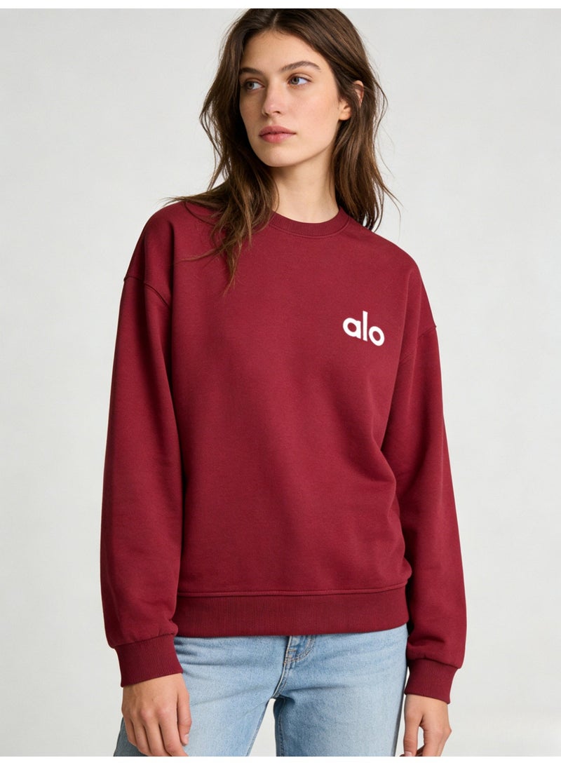 Alo Unisex Burgundy Crewneck Sweatshirt with Branded Logo - Image 1